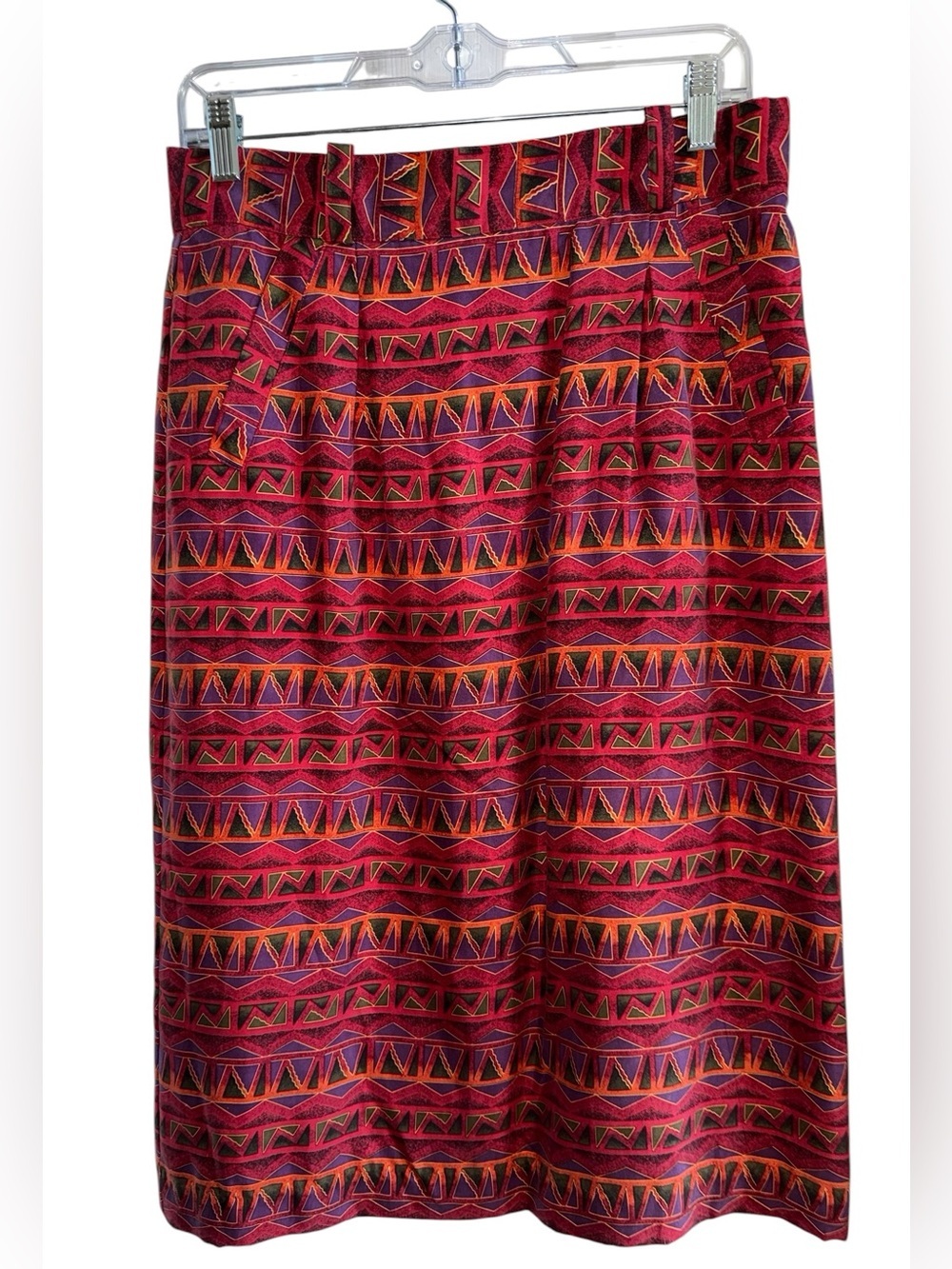Hana Sung Studio Silk Midi Skirt Size 14 Geometric Career Bus Casual Pockets